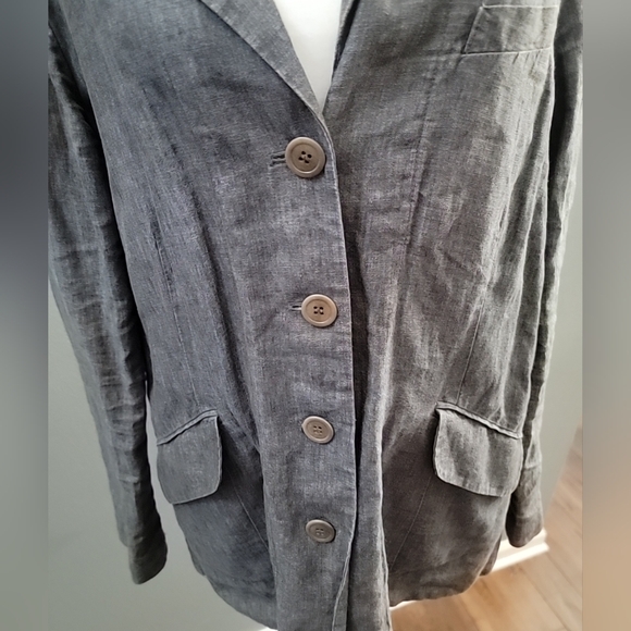 EILEEN FISHER Womens sz 14 Charcoal Gray Italian Linen Blend Blazer Jacket - Picture 2 of 6